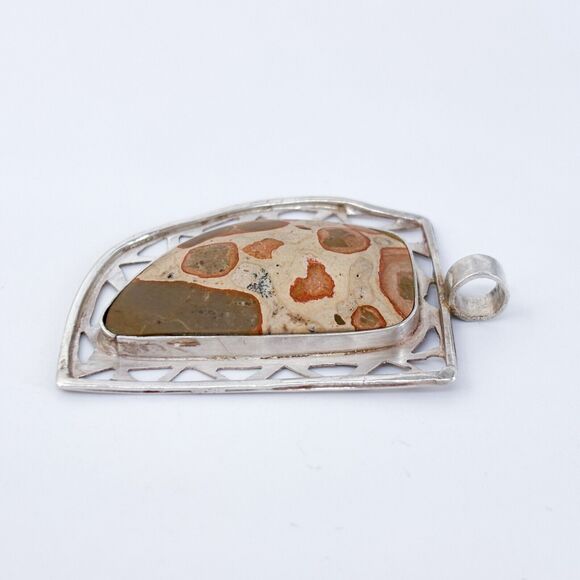 Vintage Sterling Silver 950 Openwork Frame Leopard Jasper Pendant - Picture 4 of 8